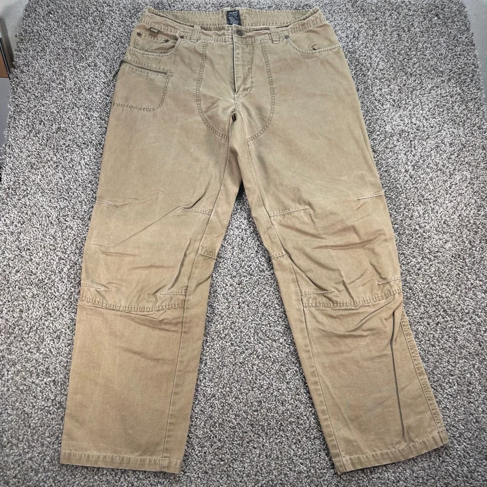 Kuhl Rydr Mens 36x32 Khaki Tan Cotton Canvas Articulated Knee Hiking Work Pants